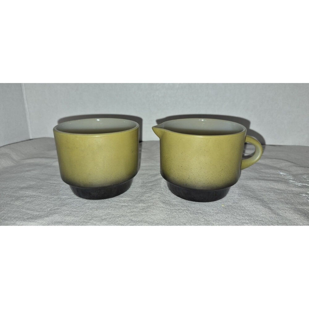 Anchor Hocking Meadow Green Creamer and Open Sugar Set - Vintage 1970s